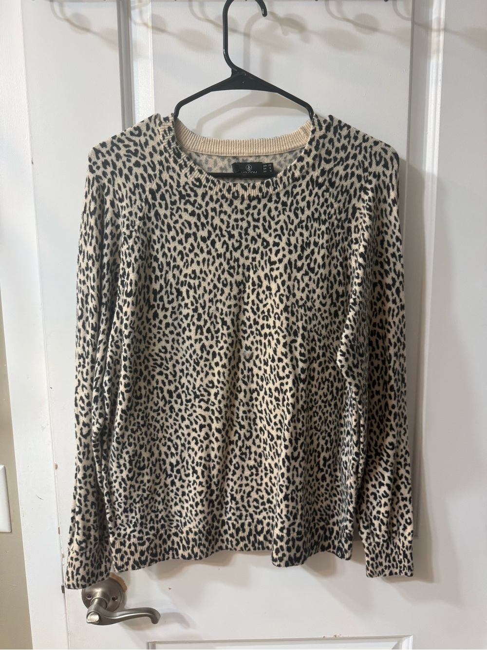 Volcom Beige and Black Leopard Crewneck Sweater